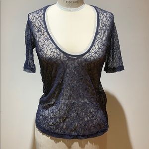 Navy blue floral lace blouse